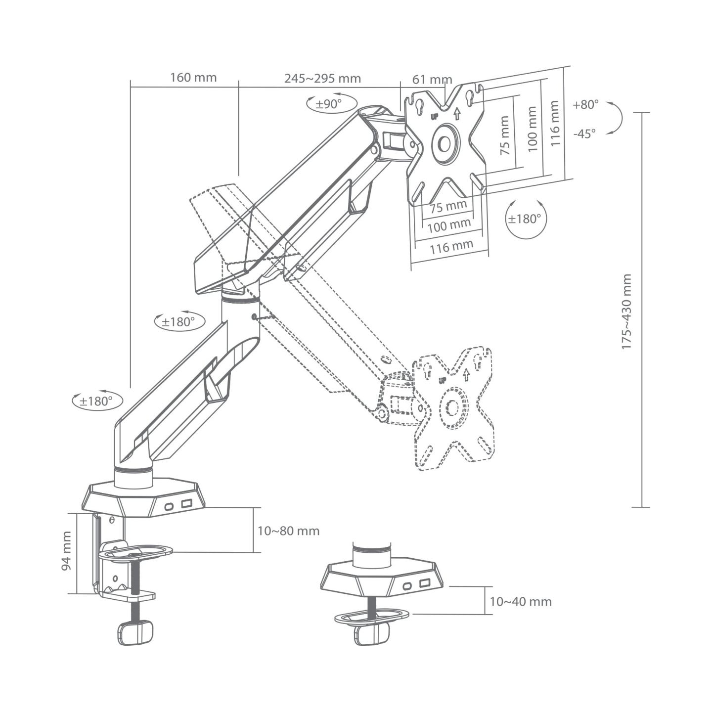White Shark KHUFU-I GMS-3210 / 1 Monitor Desktop Mount
