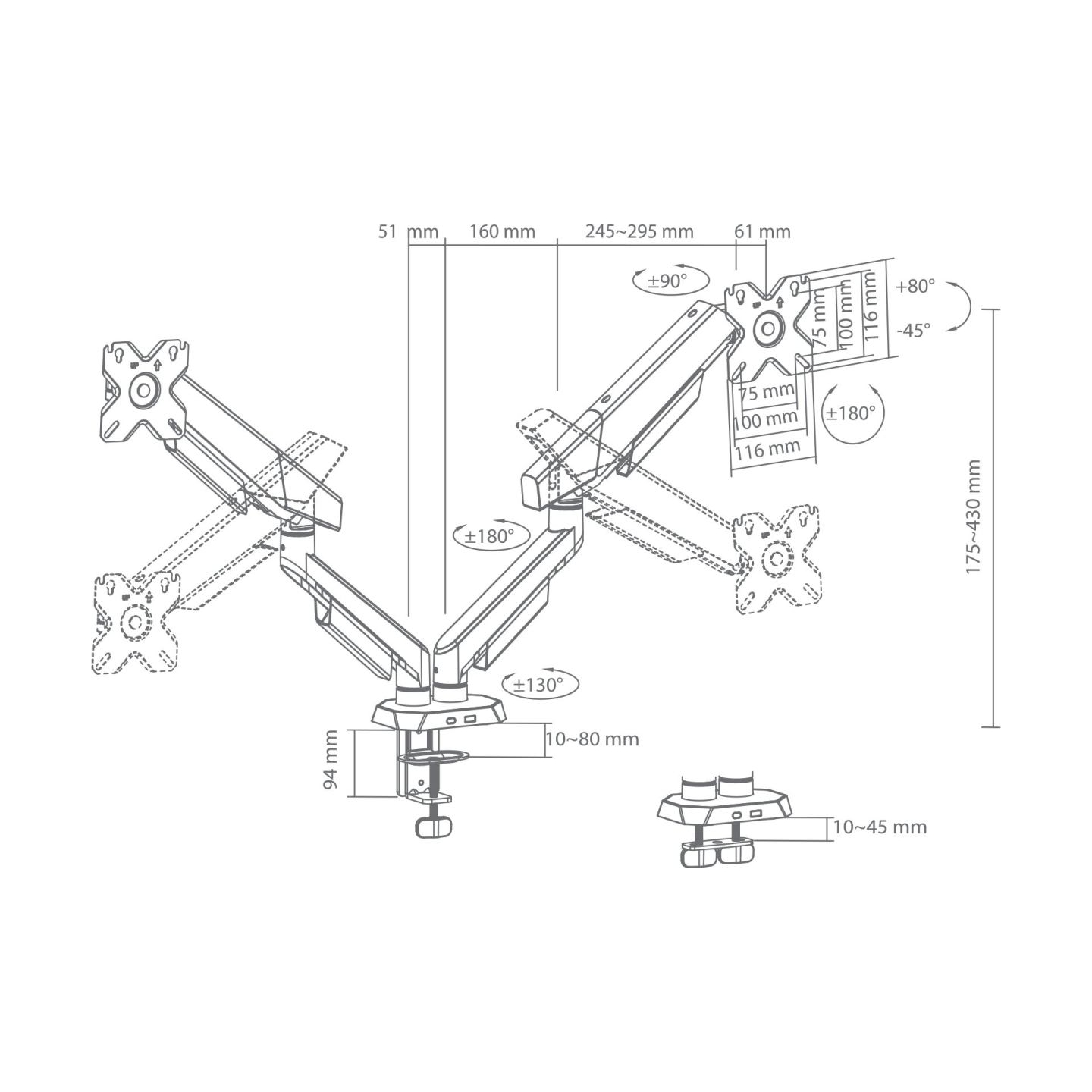 White Shark KHUFU-II GMS-3211 / 2 Monitor Desktop Mount