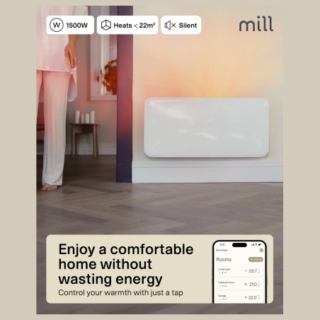Mill WiFi Panel Heater | PA1500WIFI4A | Panel Heater | 1500 W | Suitable for rooms up to 22 m² | White | IPX4