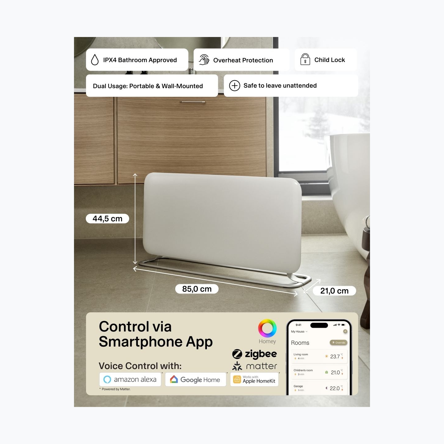 Mill WiFi Panel Heater | PA1500WIFI4A | Panel Heater | 1500 W | Suitable for rooms up to 22 m² | White | IPX4