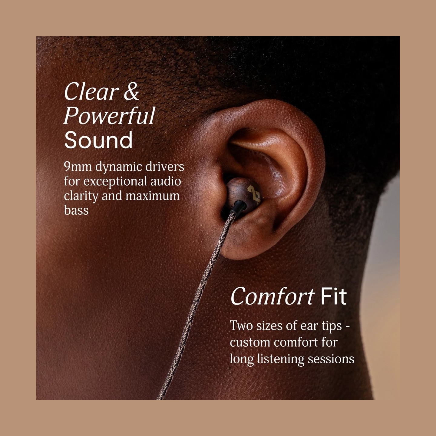 Marley Wired Earbuds | Smile Jamaica | Built-in microphone | USB Type-C | Brass