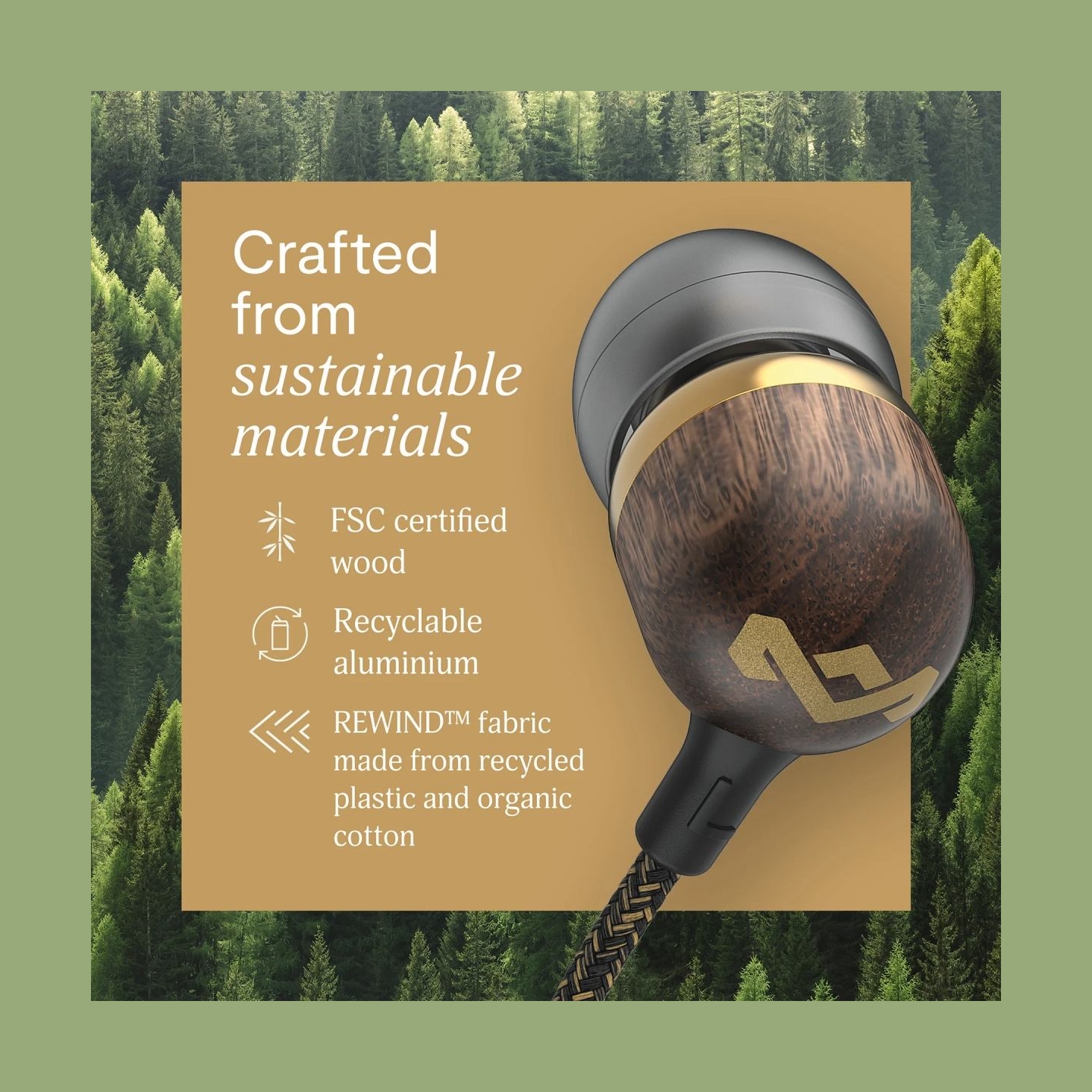Marley Wired Earbuds | Smile Jamaica | Built-in microphone | USB Type-C | Brass