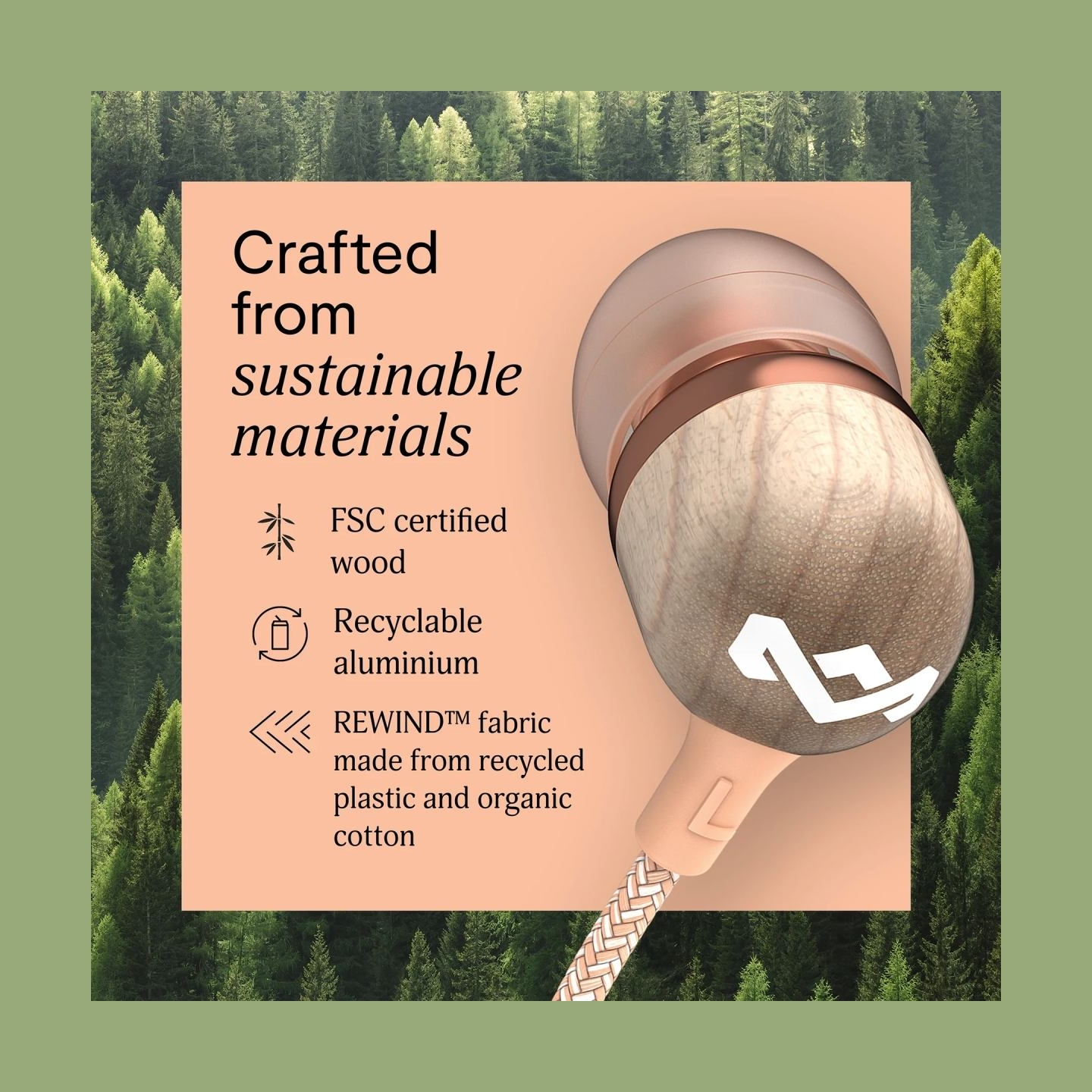 Marley Wired Earbuds | Smile Jamaica | Built-in microphone | USB Type-C | Copper