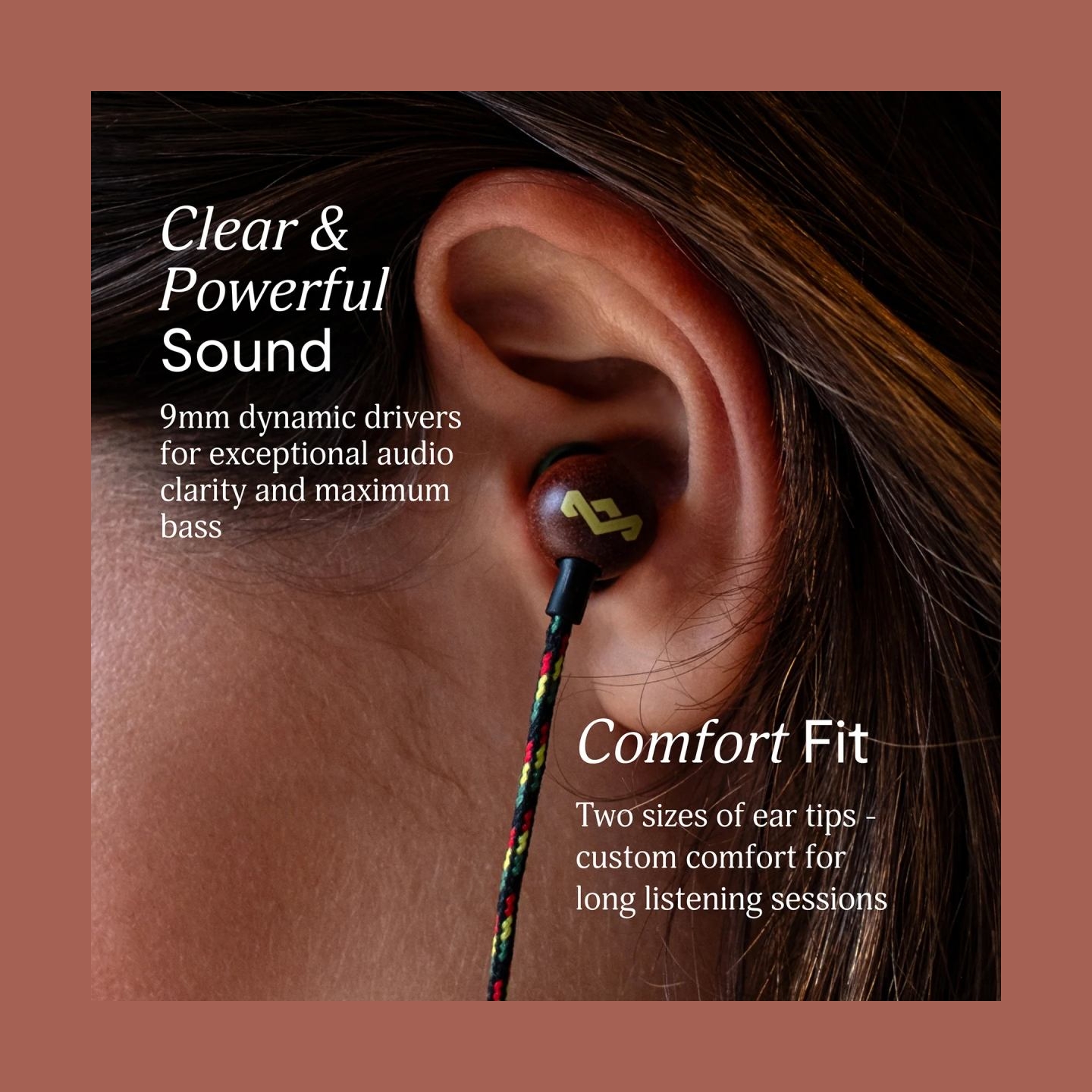 Marley Wired Earbuds | Smile Jamaica | Built-in microphone | USB Type-C | Rasta