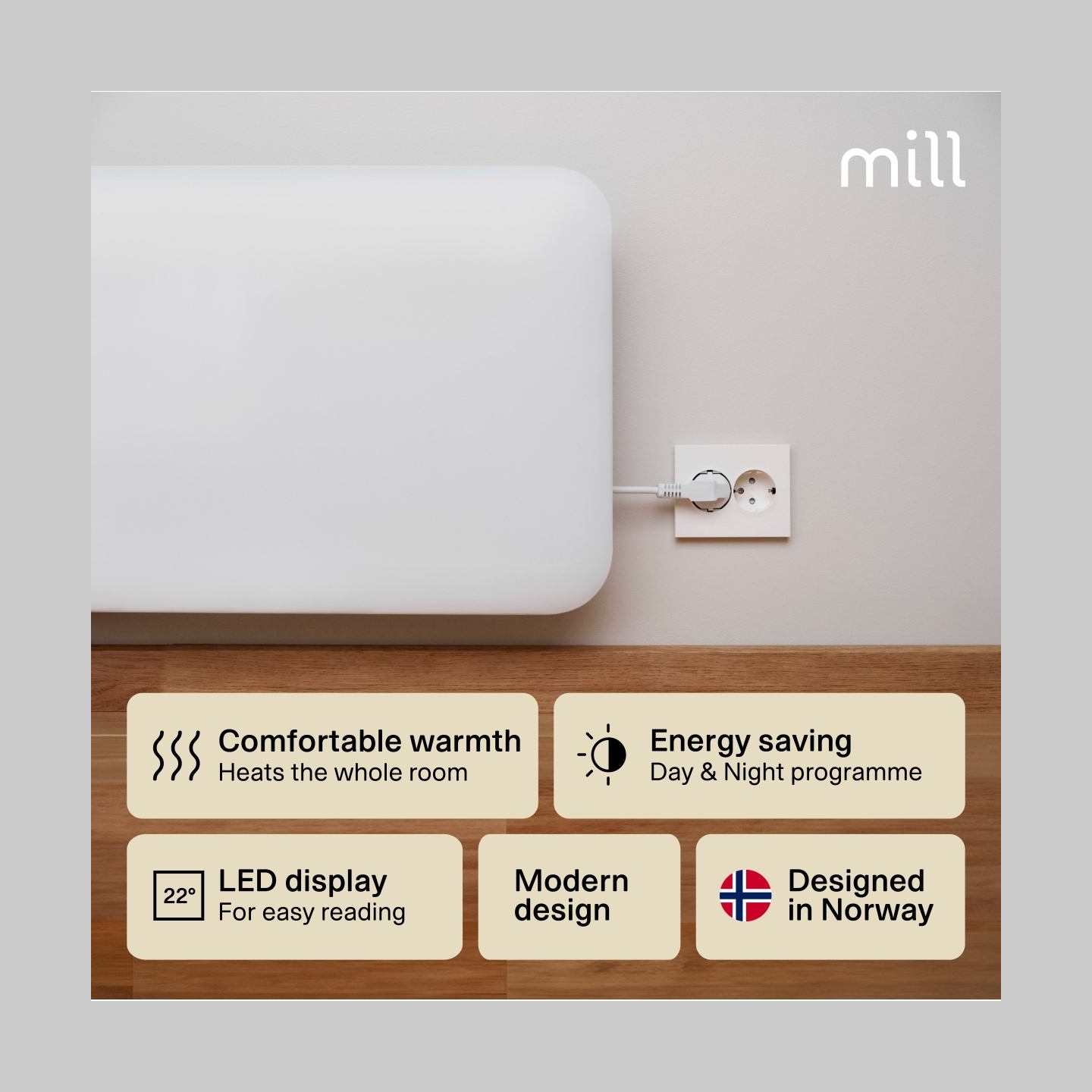 Mill IB700DN | Panel Heater | 700 W | Suitable for rooms up to 9-12 m² | White | Invisible Heater | IPX4