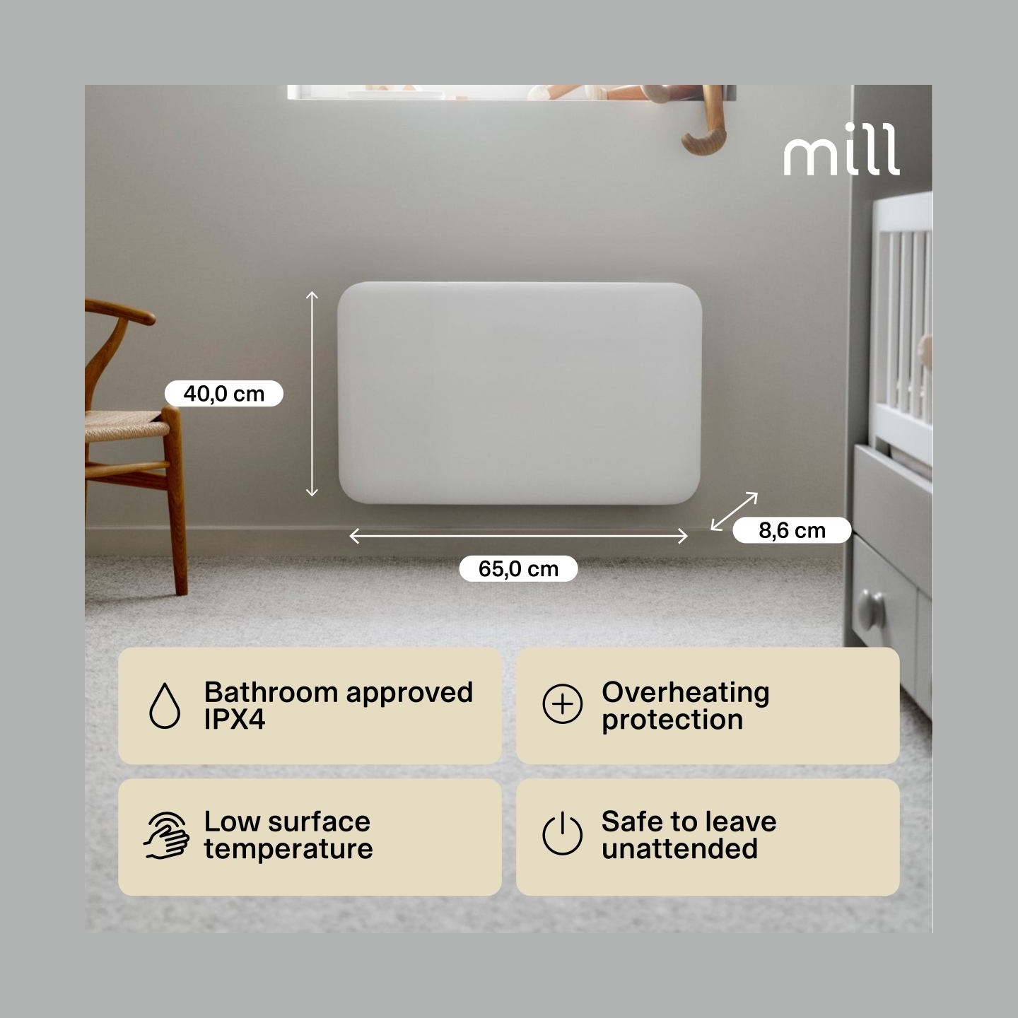 Mill Invisible Heater | IB700DN | Panel Heater | 700 W | Suitable for rooms up to 9-12 m² | White | IPX4