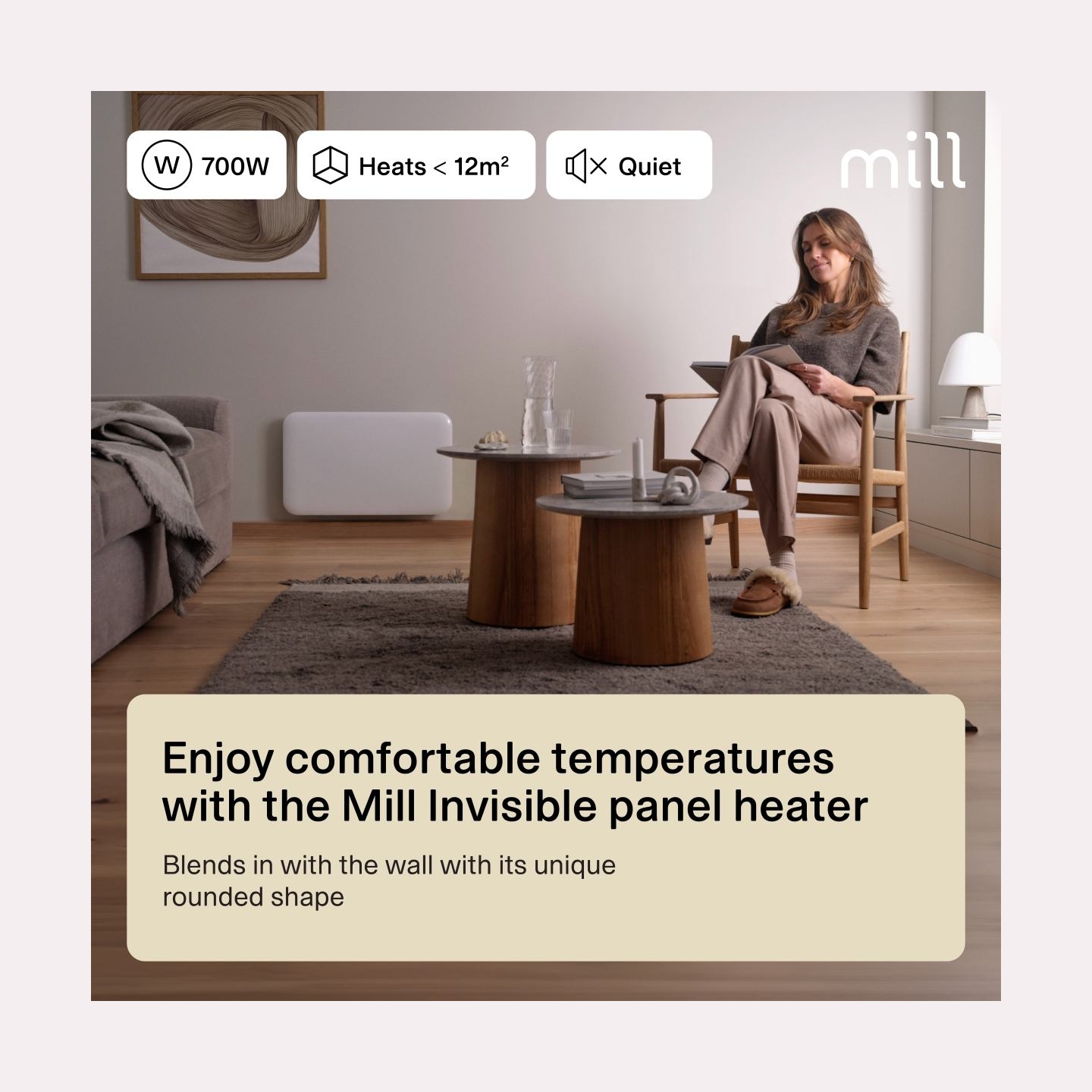 Mill Invisible Heater | IB700DN | Panel Heater | 700 W | Suitable for rooms up to 9-12 m² | White | IPX4