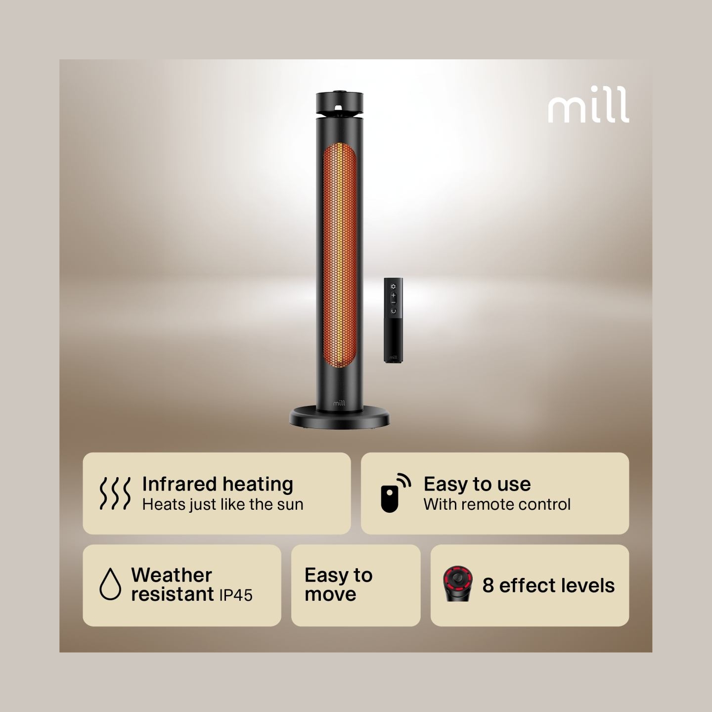 Mill Outdoor Heater | CBOC20FLOOR | Infrared Heater | 2000 W | Black