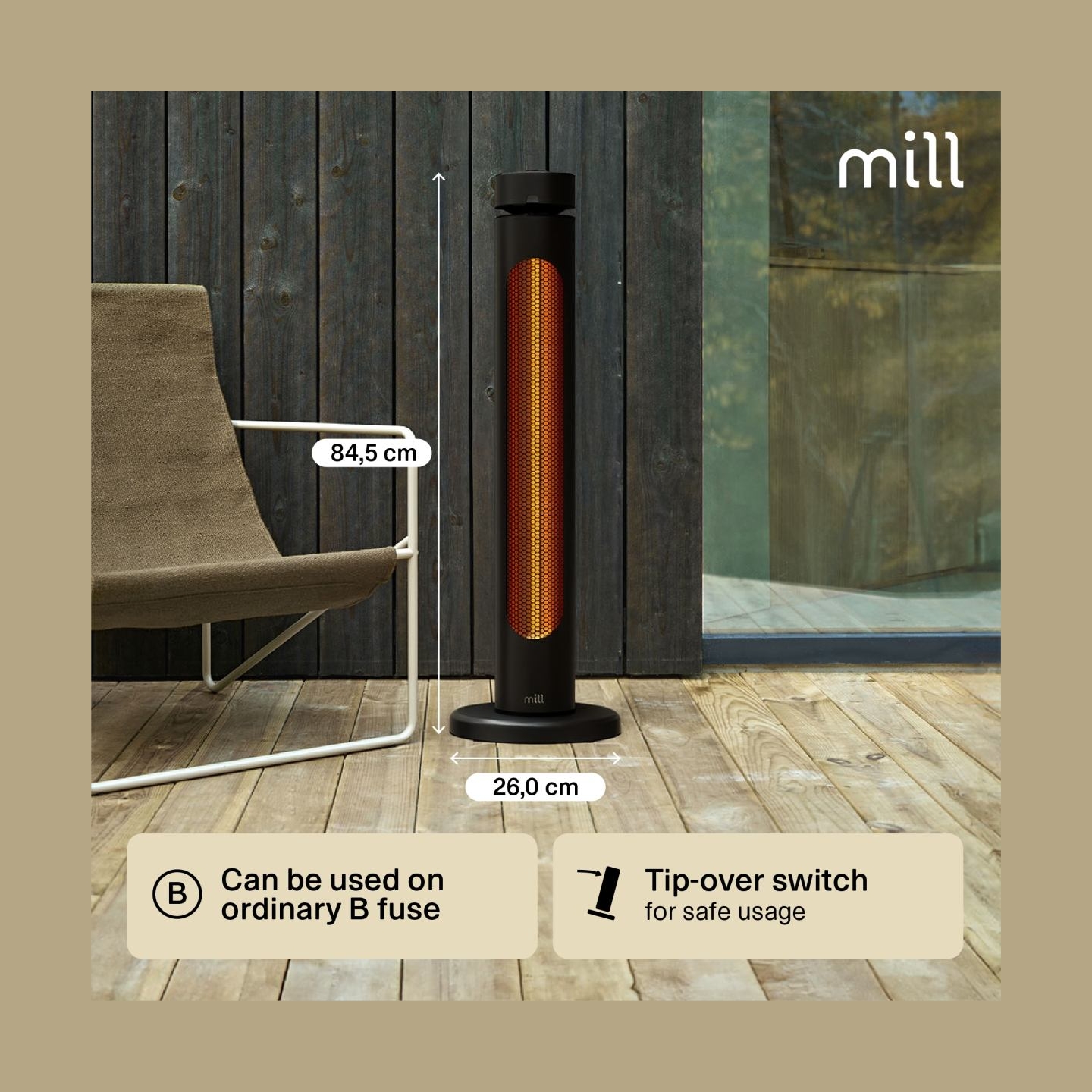 Mill Outdoor Heater | CBOC20FLOOR | Infrared Heater | 2000 W | Black