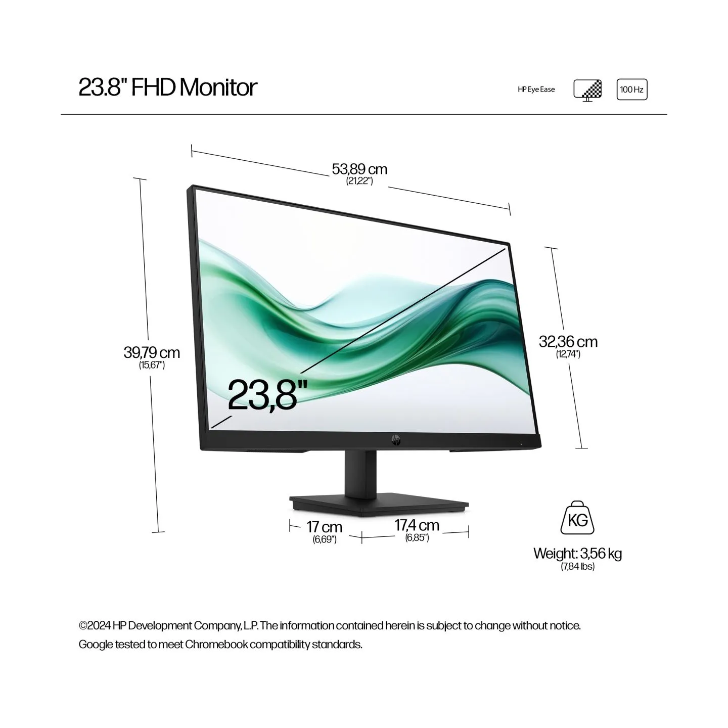 HP 324pv Series 3 Pro FHD Monitor - 24" 1920x1080 FHD 250-nit 100Hz AG, VA, HDMI/VGA, tilt, 3 years (replaces P24v) / 9U5C1AA#AB
