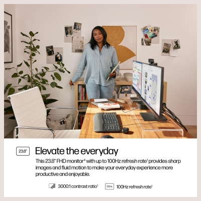 HP 324pv Series 3 Pro FHD Monitor - 24" 1920x1080 FHD 250-nit 100Hz AG, VA, HDMI/VGA, tilt, 3 years (replaces P24v) / 9U5C1AA#AB