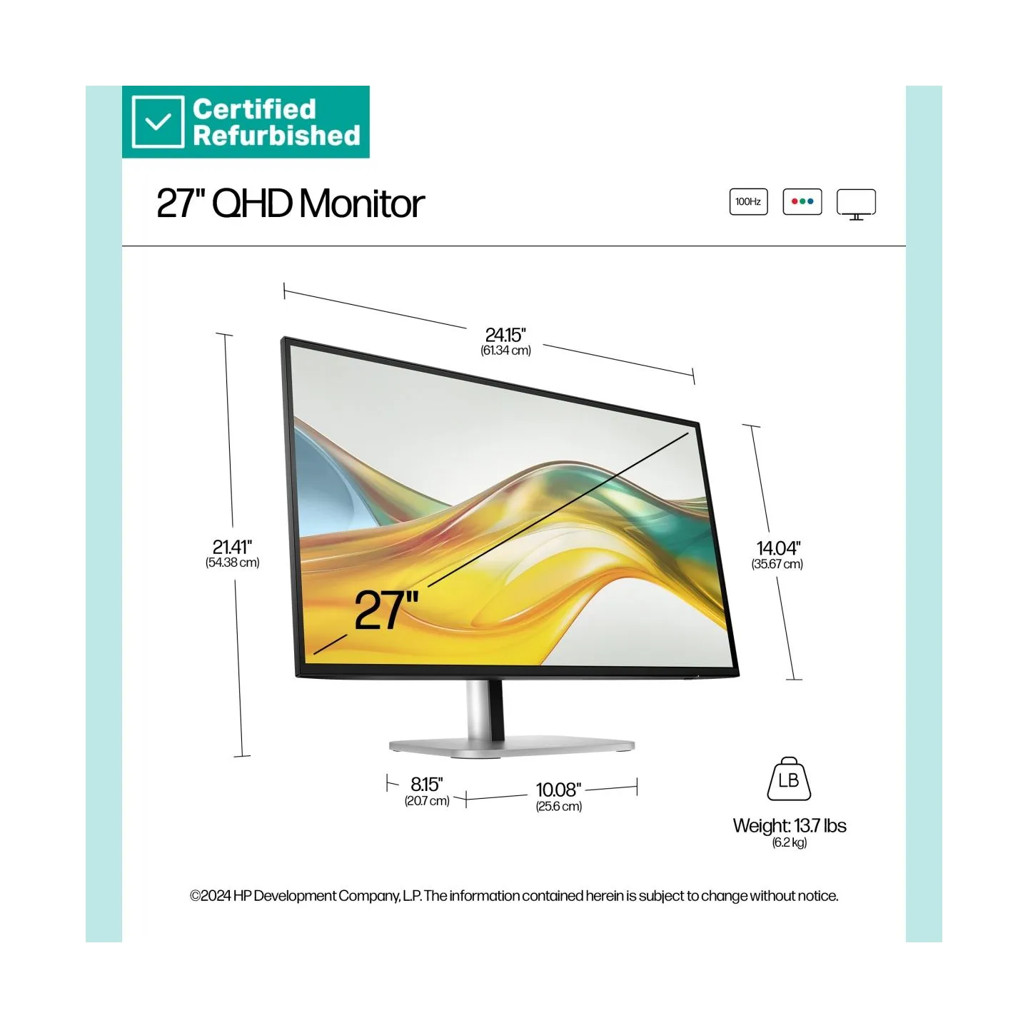 HP RENEW GOLD HP 527pq Series 5 Pro QHD Monitor - 27" 2560x1440 QHD 350-nit 100Hz AG, IPS, HDMI/DisplayPort, 4x USB-A, height ad