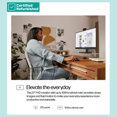 HP RENEW SILVER HP 327pf Series 3 Pro FHD Monitor - 27" 1920x1080 FHD 250-nit 100Hz AG, IPS, HDMI/VGA/DisplayPort, tilt, 1 years