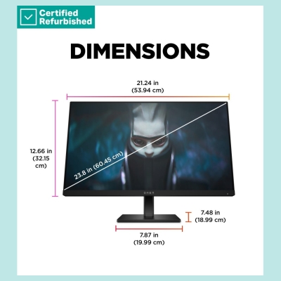HP RENEW GOLD OMEN by HP 24 FHD Gaming Monitor - 23.8" 1920x1080 FHD 300-nit 165Hz AG, IPS, 2x HDMI/DisplayPort, height adjustab