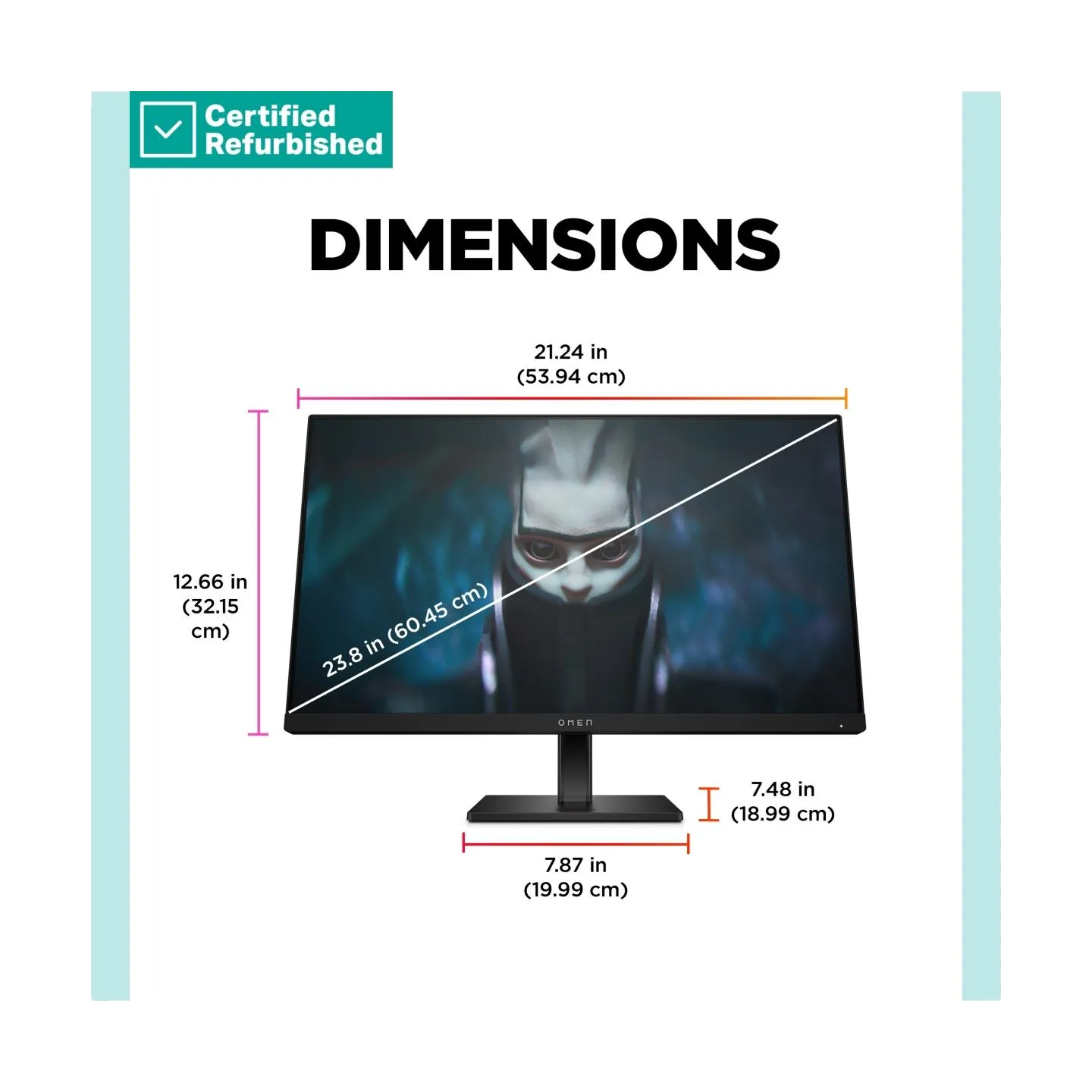 HP RENEW GOLD OMEN by HP 24 FHD Gaming Monitor - 23.8" 1920x1080 FHD 300-nit 165Hz AG, IPS, 2x HDMI/DisplayPort, height adjustab