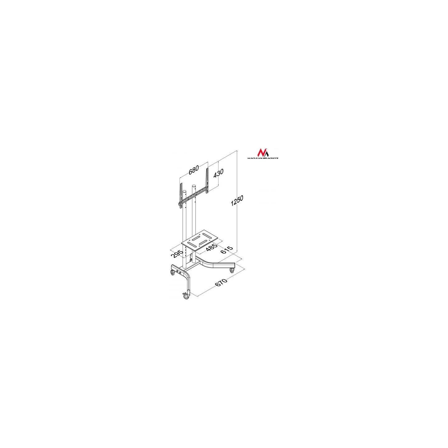 Maclean Professional TV stand trolley on wheels MC-739 max 40kg max 32-65 ''