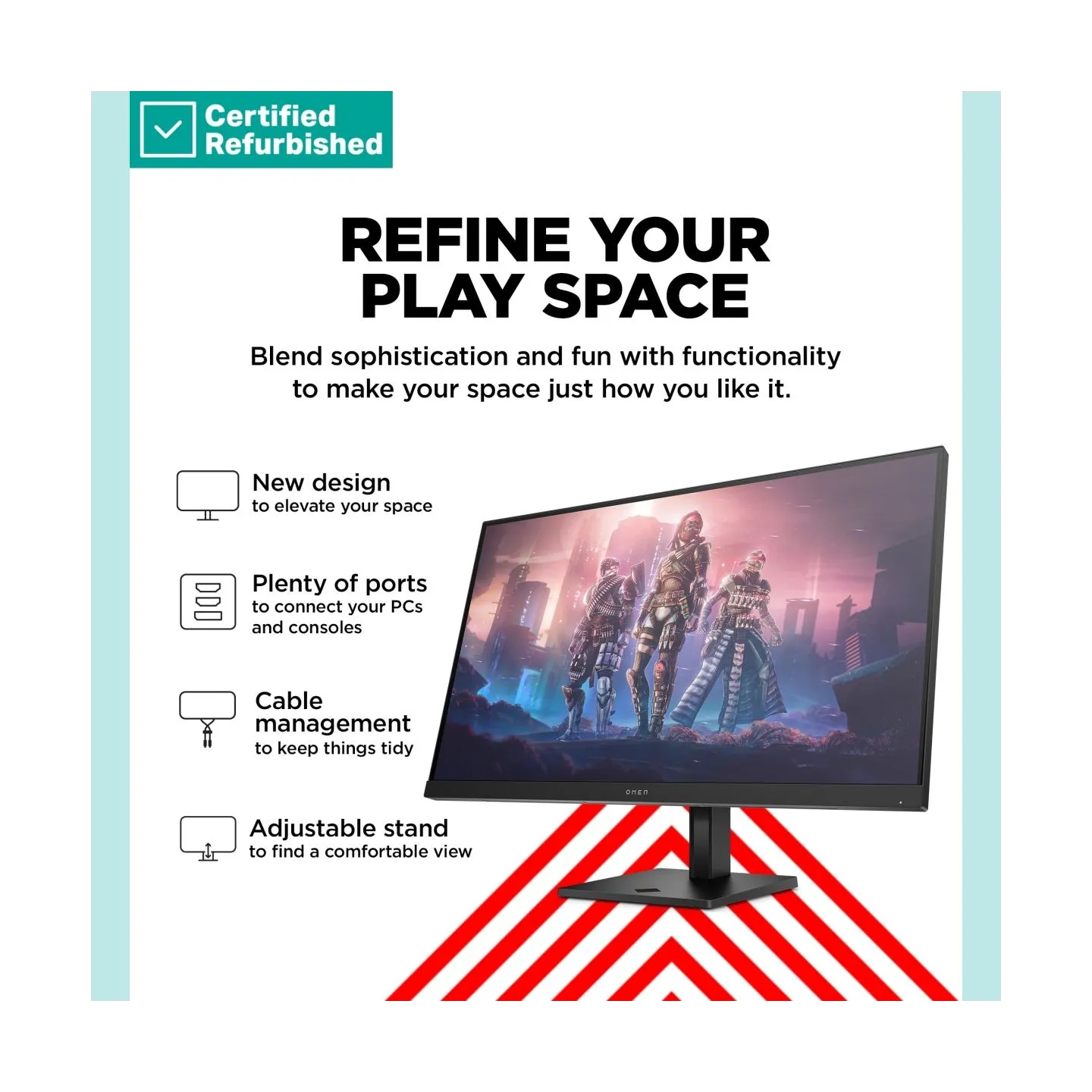 HP RENEW GOLD OMEN by HP 32q QHD Gaming Monitor - 31.5" 2560x1440 QHD 400-nit 165Hz AG, IPS HDR 400, 2x HDMI/DisplayPort, height