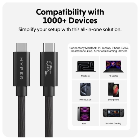 Hyper | HyperDrive Next USB4 Type-C Performance Cable, 1.2 m | HD6500BKGL