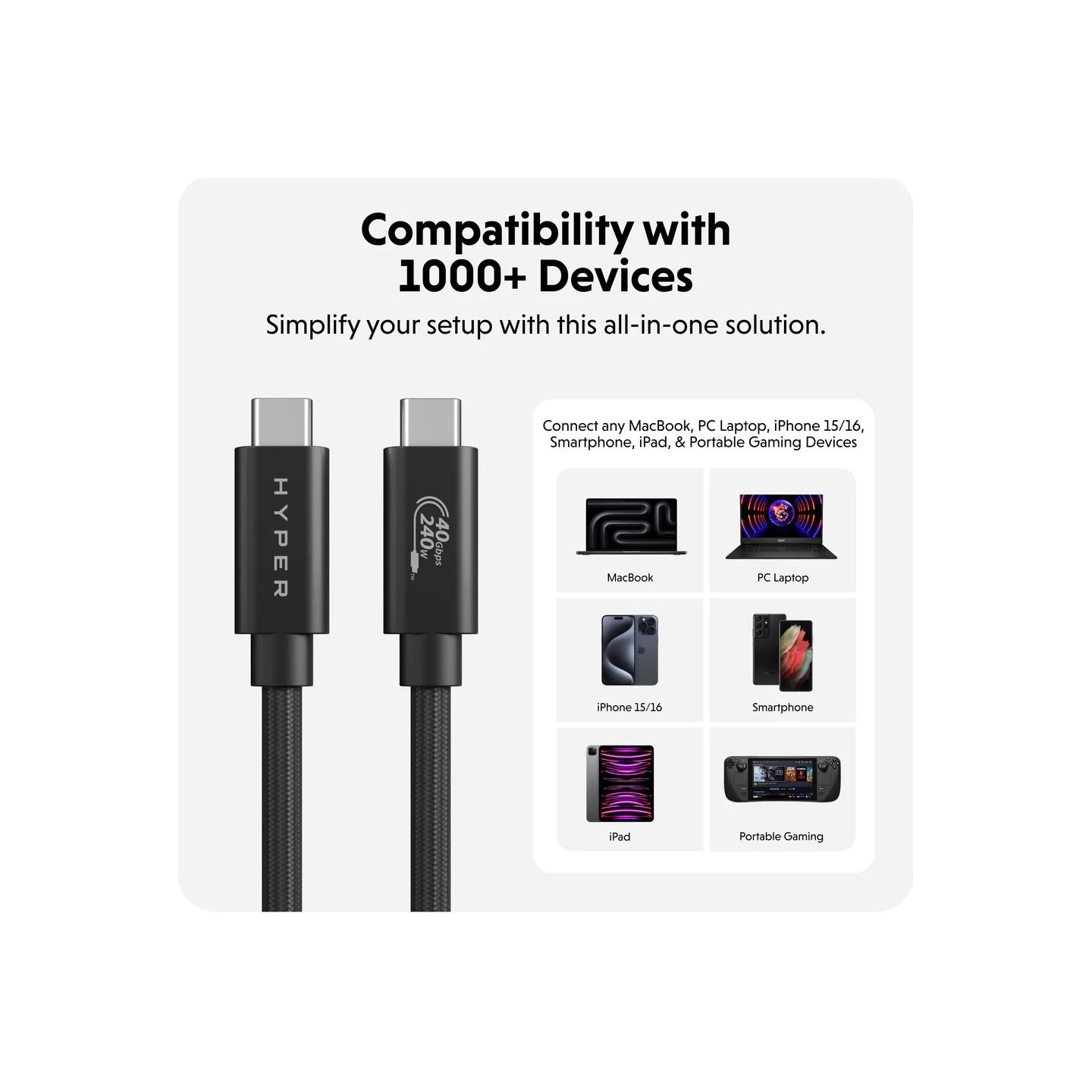 Hyper | HyperDrive Next USB4 Type-C Performance Cable, 1.2 m | HD6500BKGL