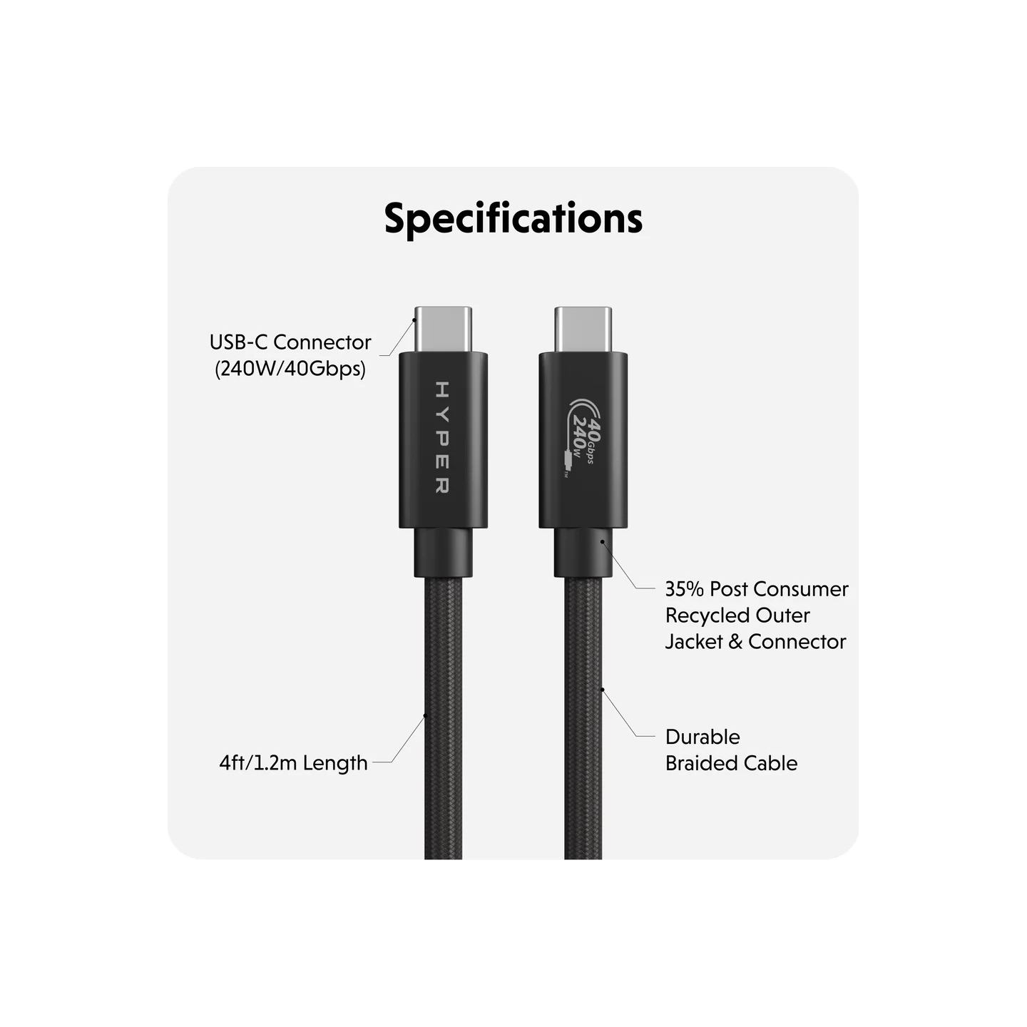 Hyper | HyperDrive Next USB4 Type-C Performance Cable, 1.2 m | HD6500BKGL