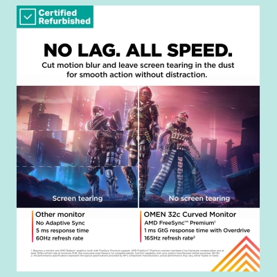 HP RENEW GOLD OMEN by HP 32c Curved Gaming Monitor - 31.5" 2560x1440 QHD 400-nit 165Hz AG, Curved, VA HDR 400, 2x HDMI/DisplayPo