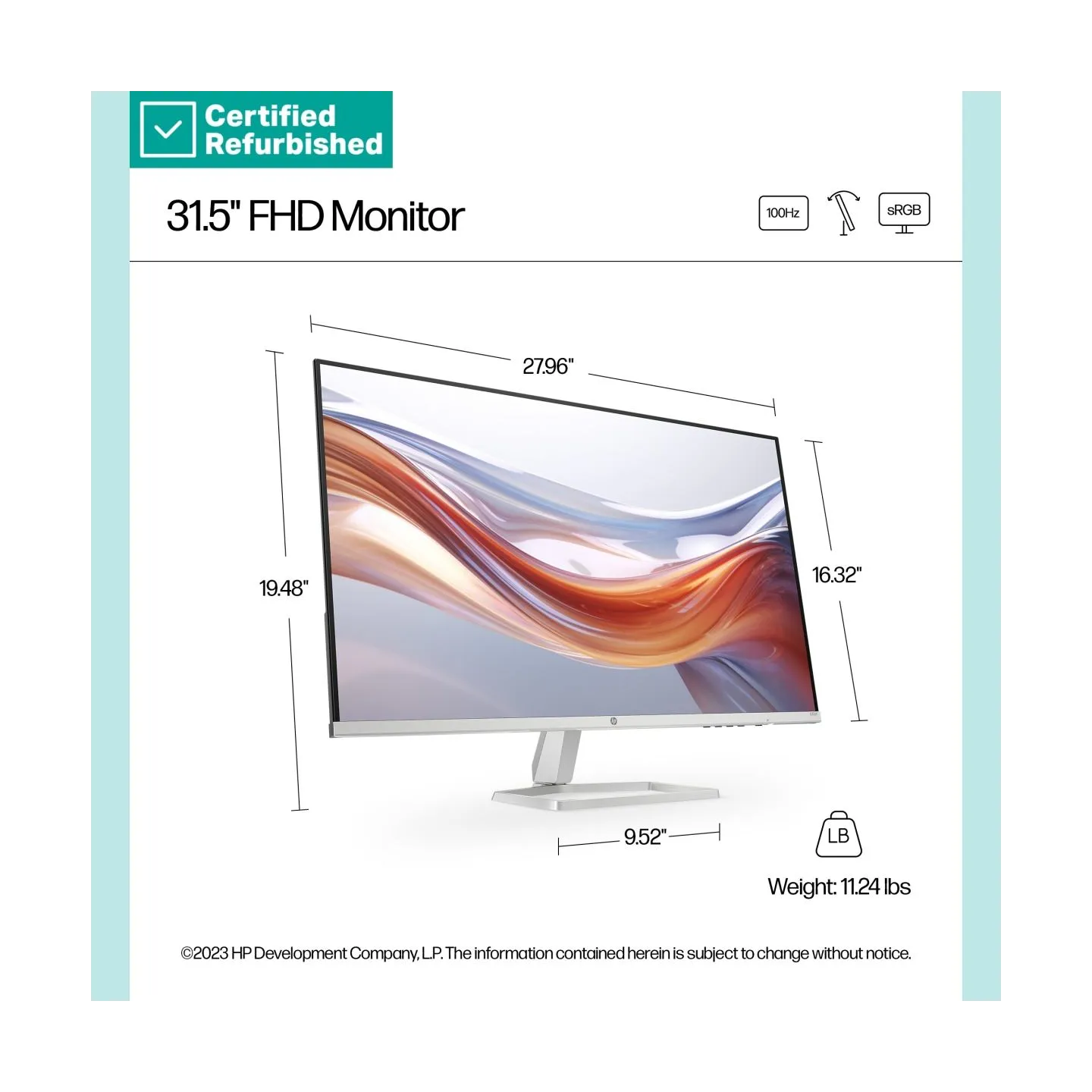 HP RENEW GOLD HP 532sf Series 5 FHD Monitor - 31.5" 1920x1080 FHD 300-nit 100Hz AG, VA, 2x HDMI/VGA, tilt, 1 years / 94F50AAR#AB