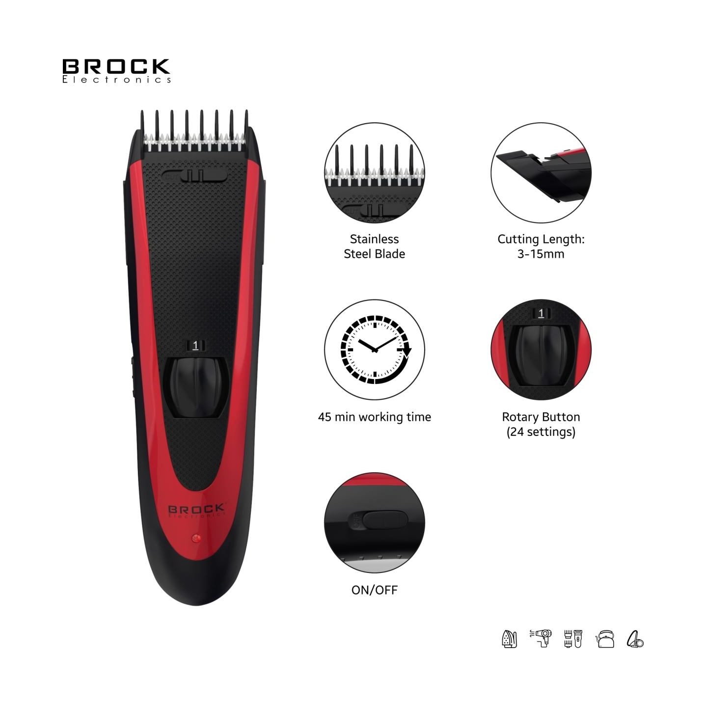 Brock BHC 2001 Hair Clipper, Black/Red