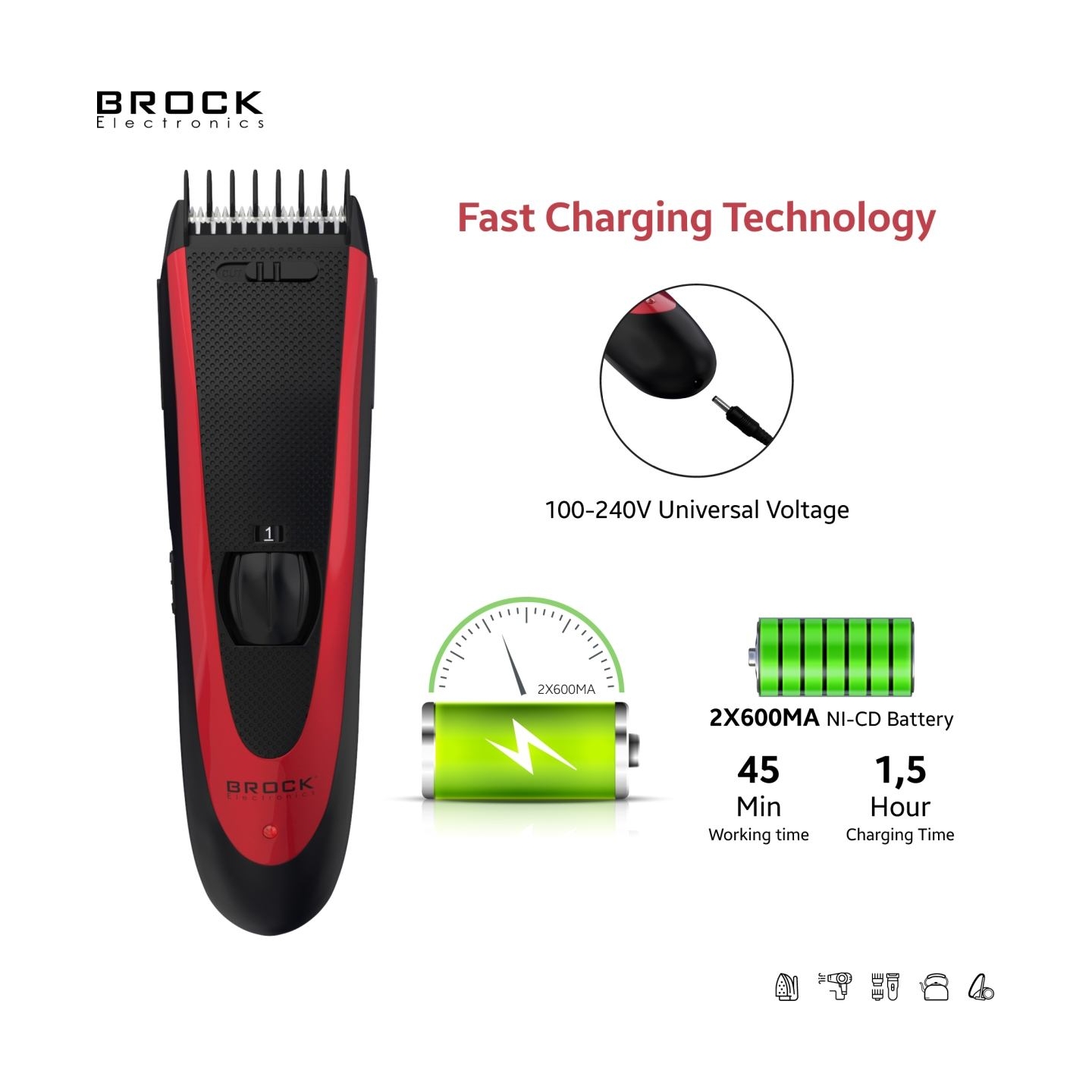 Brock BHC 2001 Hair Clipper, Black/Red