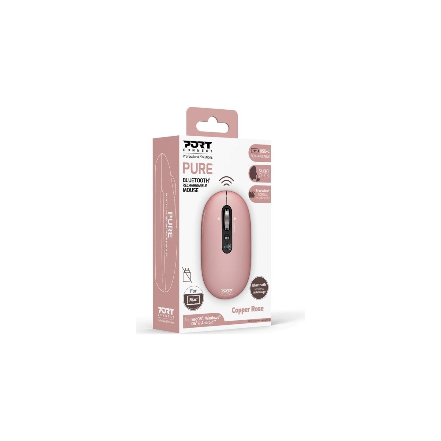 Port Connect Mouse | PURE MAC | Wireless | Bluetooth | Pink