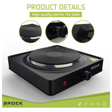 Brock EP 100 BK Single Ring Electric Hob 1500W, Black
