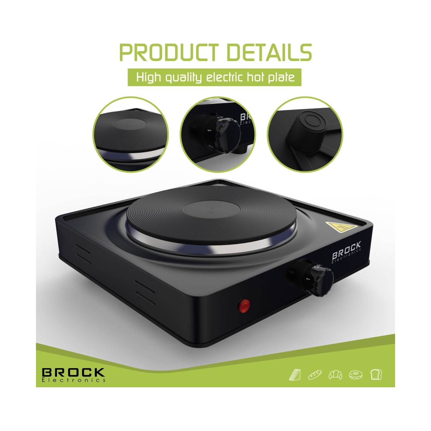 Brock EP 100 BK Single Ring Electric Hob 1500W, Black