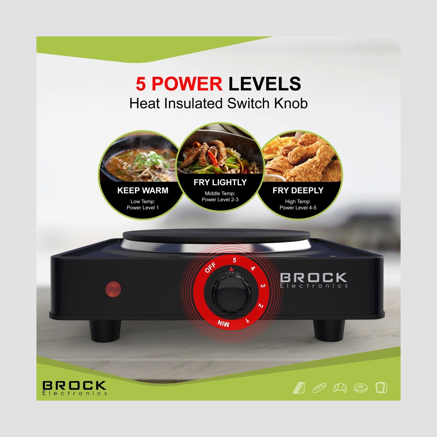 Brock EP 100 BK Single Ring Electric Hob 1500W, Black