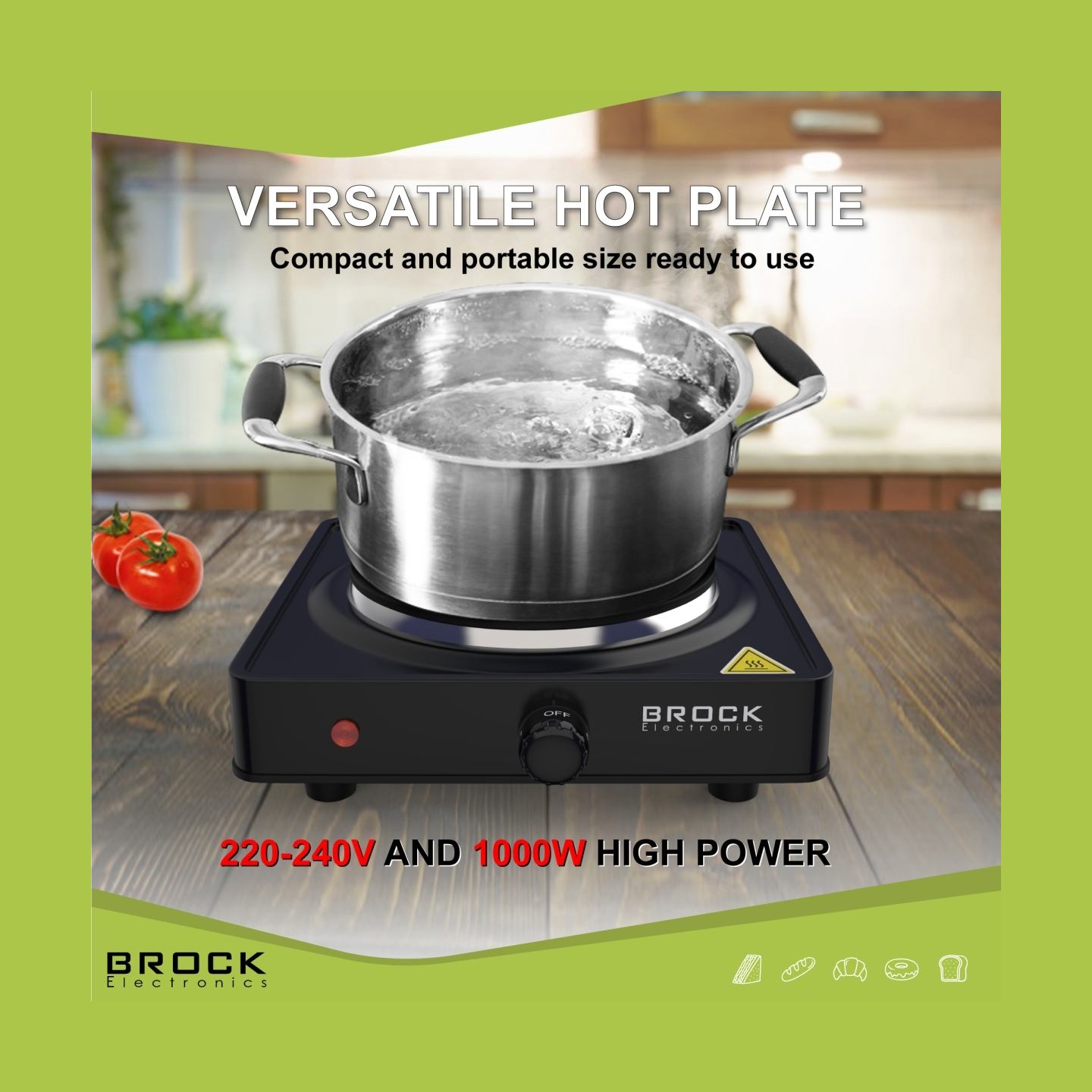 Brock EP 100 BK Single Ring Electric Hob 1500W, Black