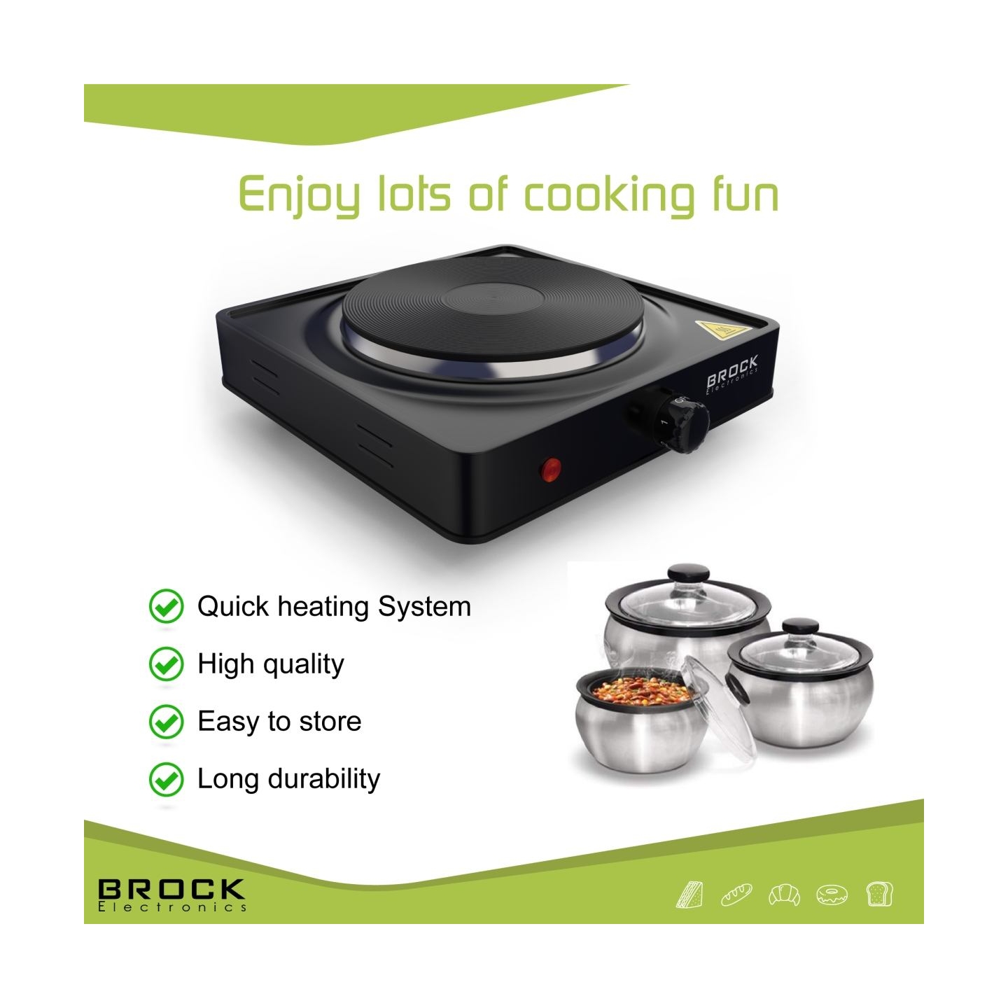 Brock EP 100 BK Single Ring Electric Hob 1500W, Black
