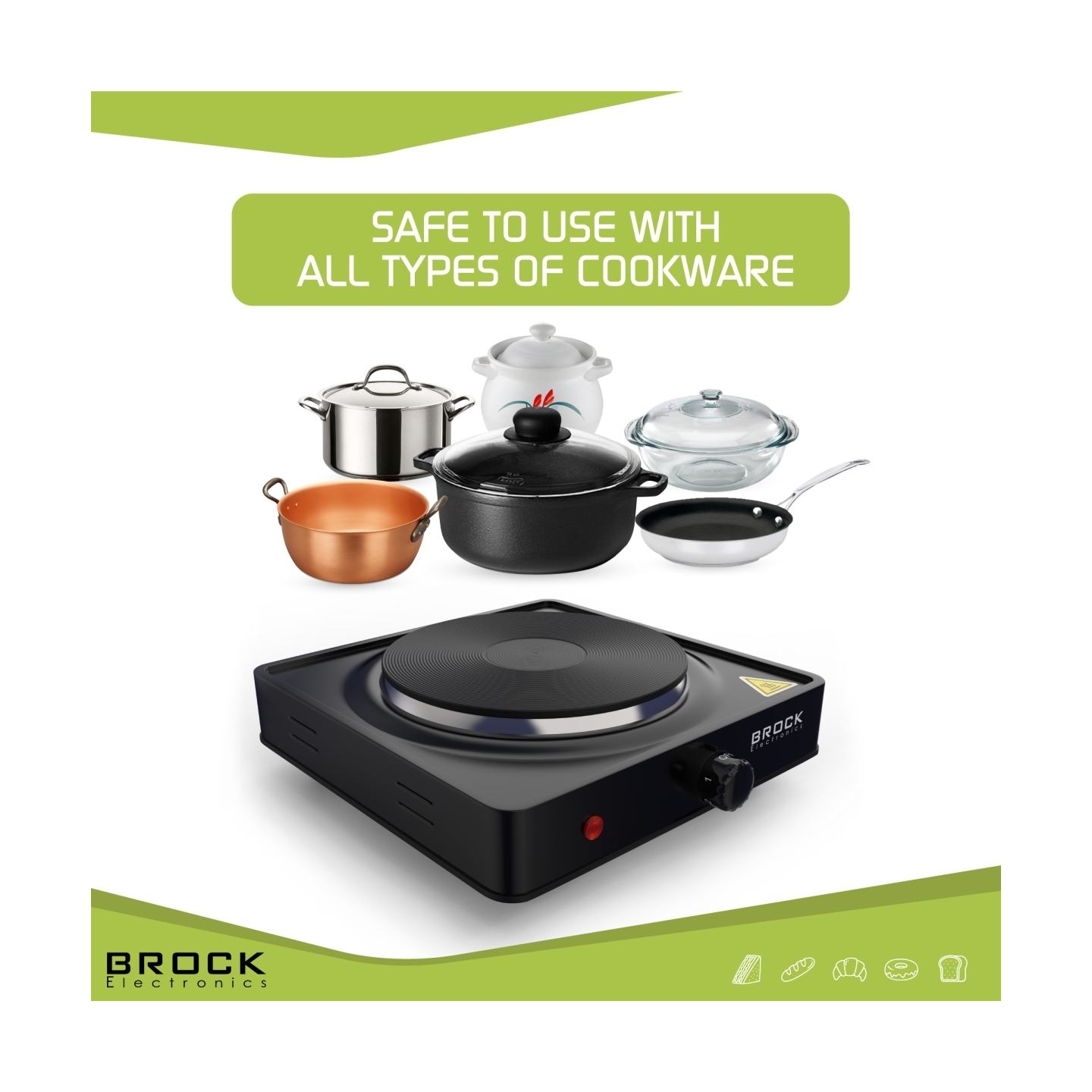 Brock EP 100 BK Single Ring Electric Hob 1500W, Black