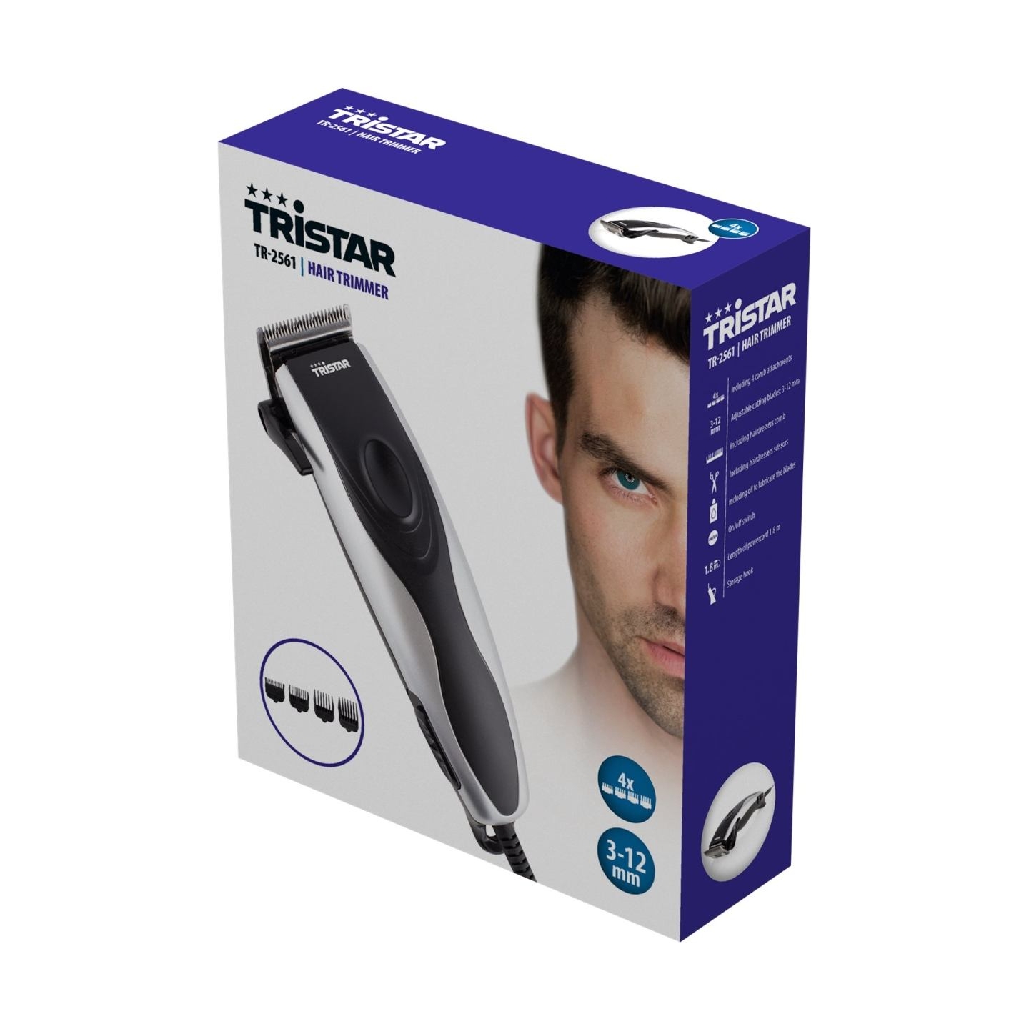 Tristar | Hair trimmer | Step precise 3 - 12 mm | Black/ stainless steel