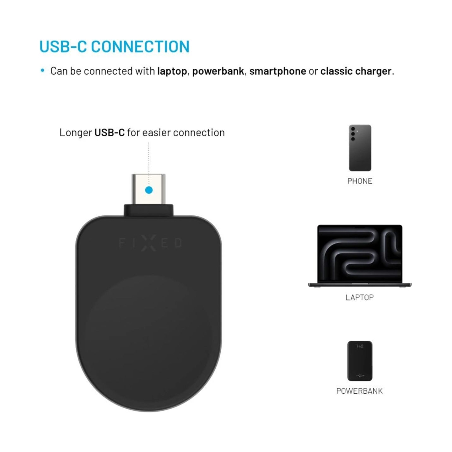 Fixed USB-C Charging Adapter for Samsung Galaxy Watch compatible with Powerstation Uni | Black