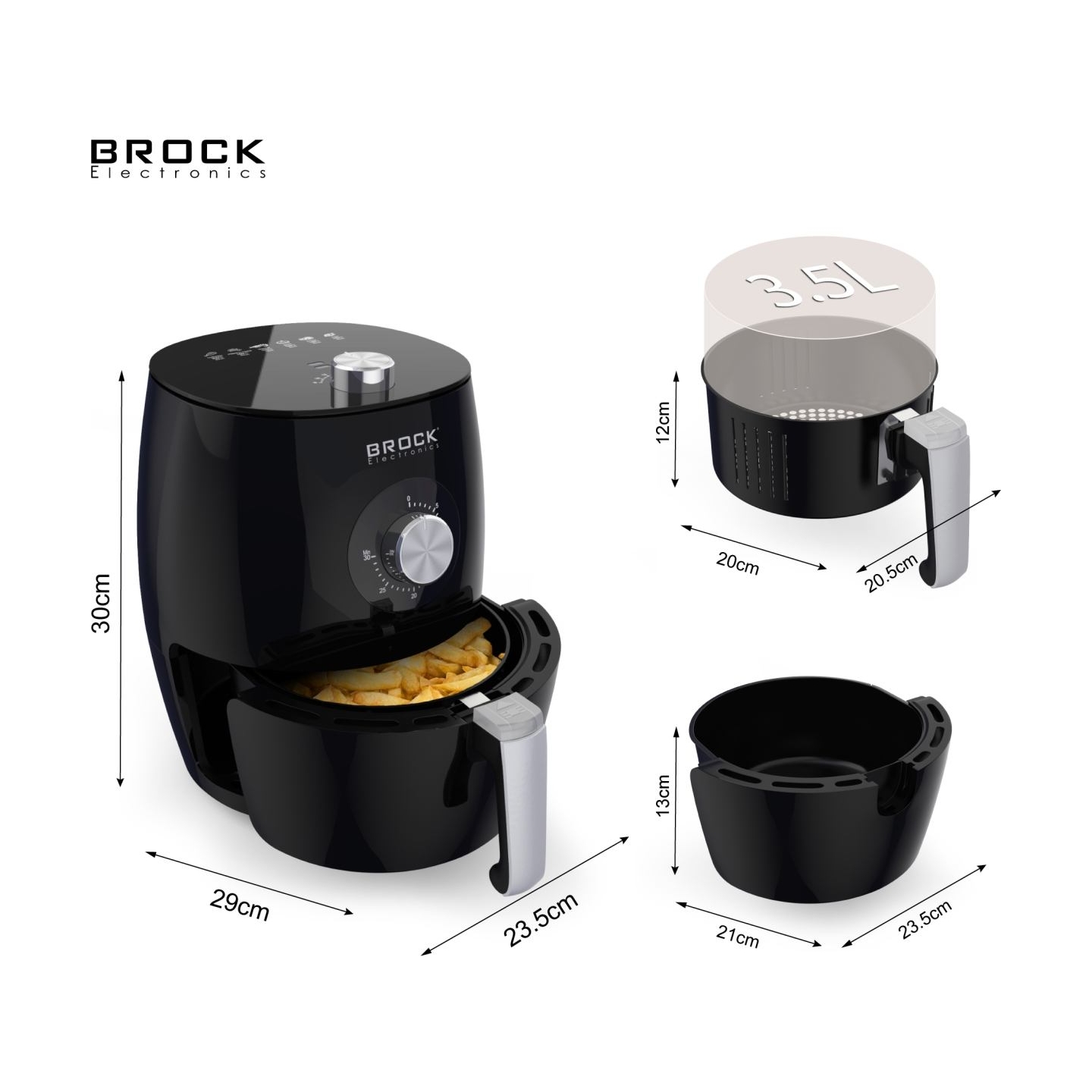Brock AFM 3501 BK Air Fryer 3,5L 1300-1500W, Black