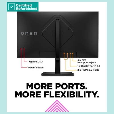 HP RENEW SILVER OMEN by HP 27 FHD Gaming Monitor - 27" 1920x1080 FHD 400-nit 165Hz AG, IPS HDR 400, 2x HDMI/DisplayPort, height 