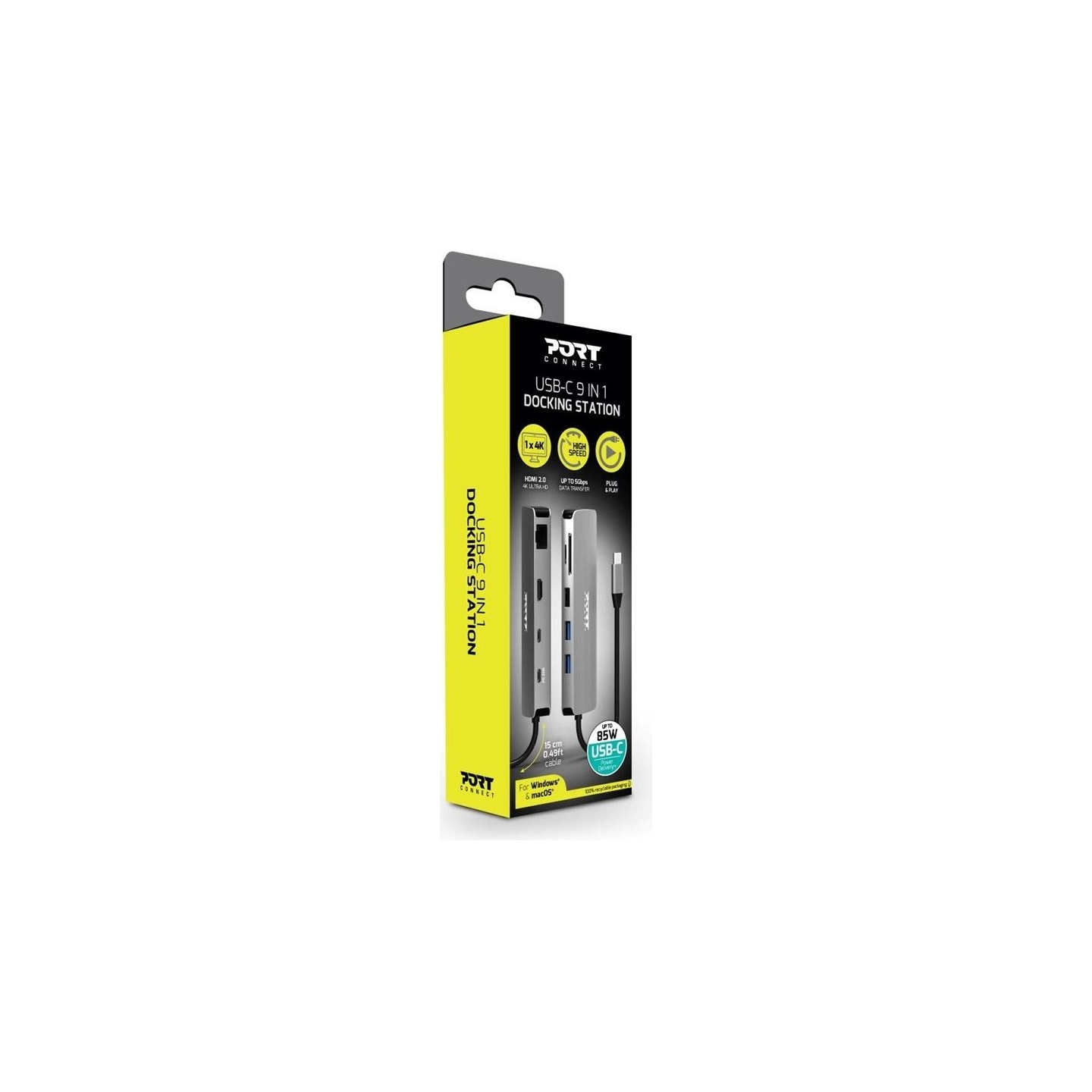 Port Connect PORT DESIGNS Docking Type C 9 In 1 - 1 X 4K HDMI - Pd 85W - Retail Btoc Only | PORT CONNECT