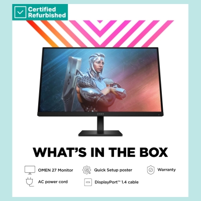 HP RENEW SILVER OMEN by HP 27 FHD Gaming Monitor - 27" 1920x1080 FHD 400-nit 165Hz AG, IPS HDR 400, 2x HDMI/DisplayPort, height 
