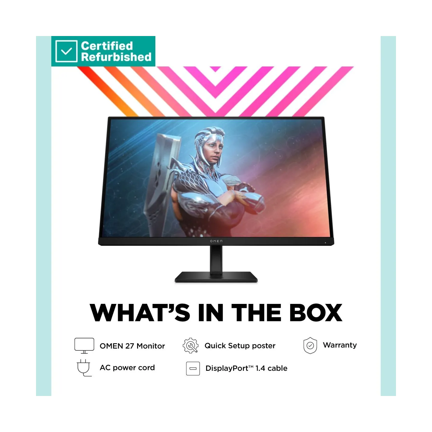 HP RENEW SILVER OMEN by HP 27 FHD Gaming Monitor - 27" 1920x1080 FHD 400-nit 165Hz AG, IPS HDR 400, 2x HDMI/DisplayPort, height 