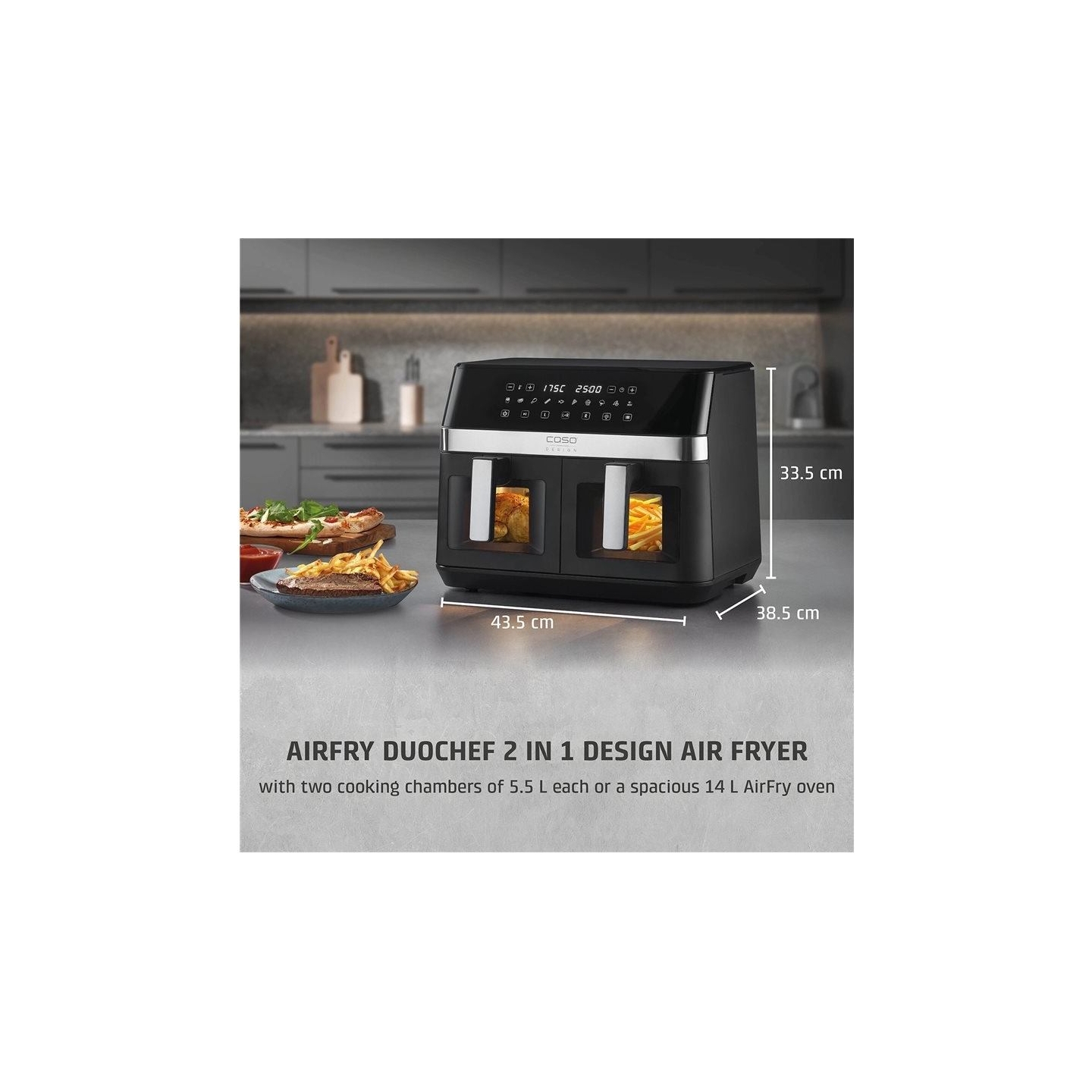 Caso Air Fryer | DuoChef | Power 2200 W | Capacity 14 L | Black