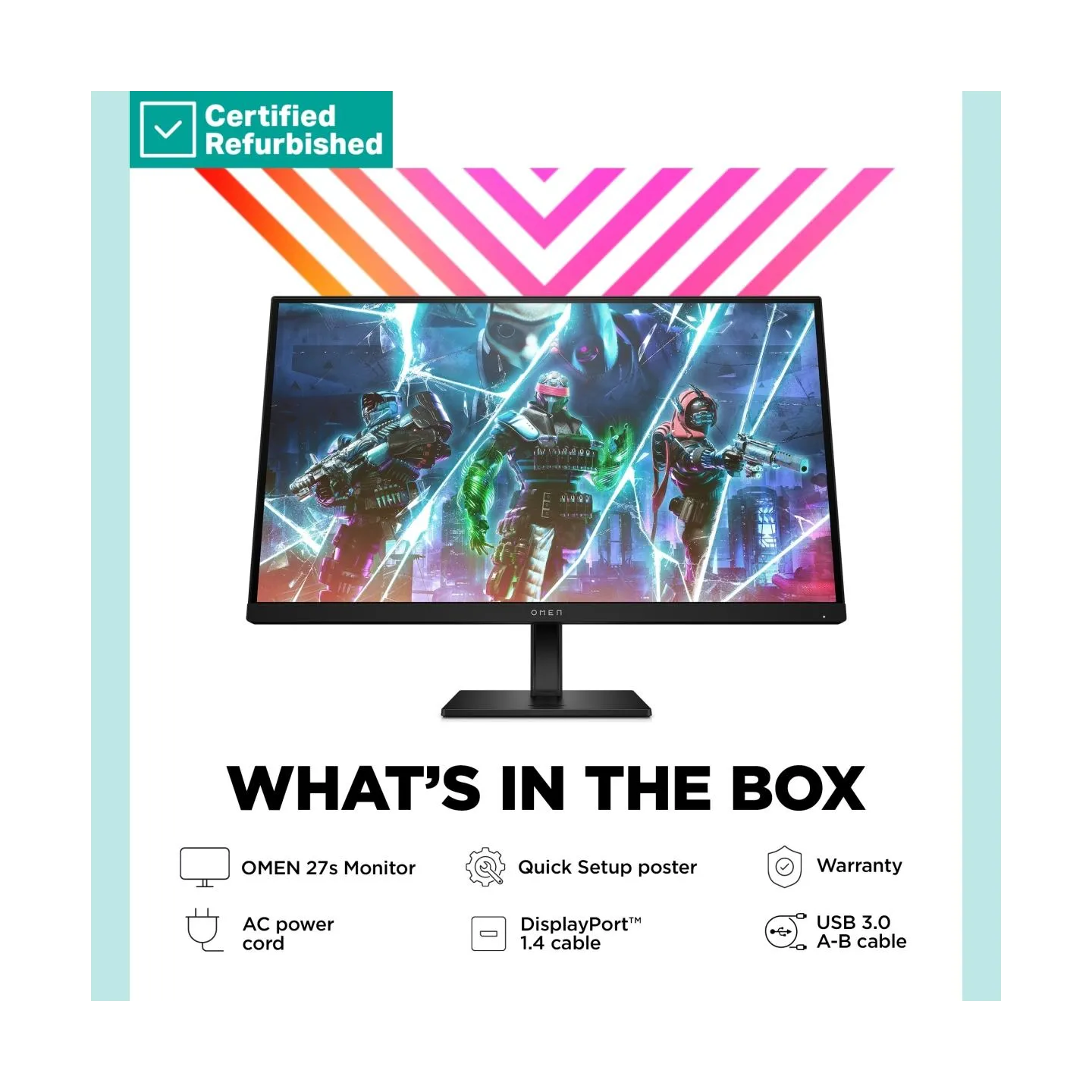 HP RENEW SILVER OMEN by HP 27s FHD Gaming Monitor - 27" 1920x1080 FHD 400-nit 240Hz AG, IPS, 2x HDMI/DisplayPort, 2x USB-A, spea