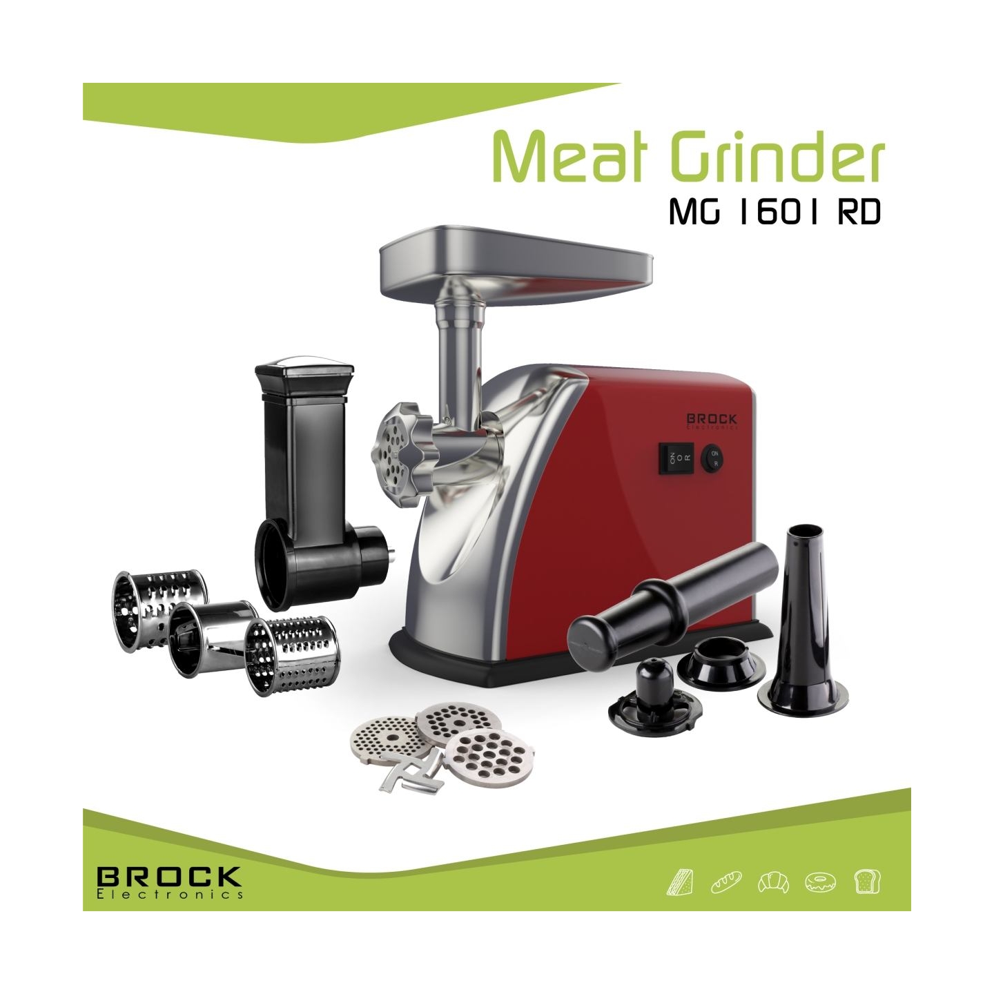 Brock MG 1601 RD Meat Grinder 1400W, Red/Steel