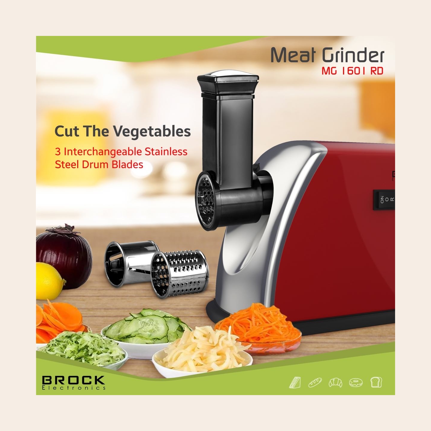 Brock MG 1601 RD Meat Grinder 1400W, Red/Steel