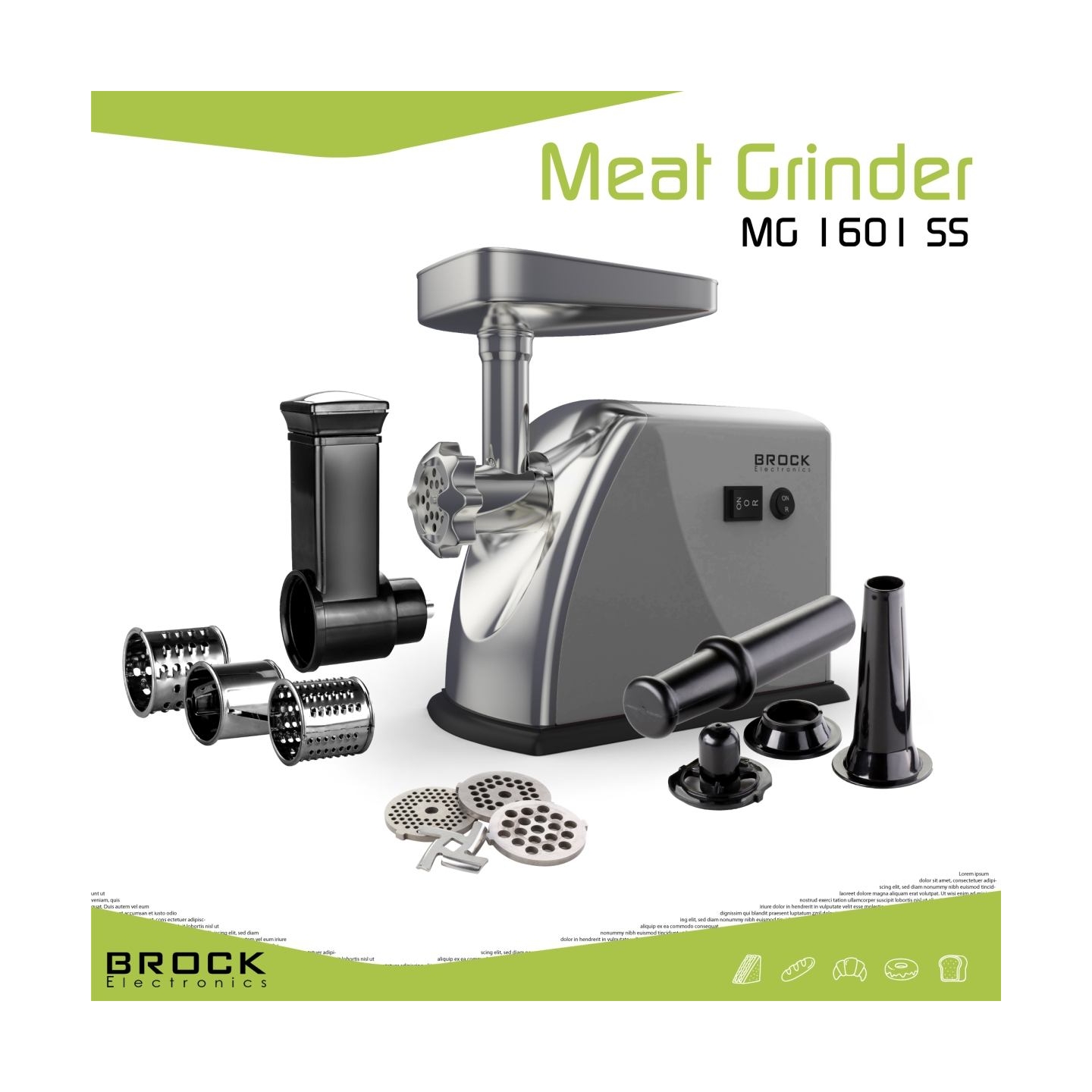 Brock MG 1601 SS Meat Grinder 1400W, Red/Steel