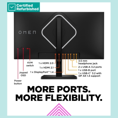 HP RENEW SILVER OMEN by HP 27k UHD Gaming Monitor - 27" 3840x2160 UHD 400-nit 144 Hz AG, IPS, USB-C/2x HDMI/DisplayPort, 2x USB-