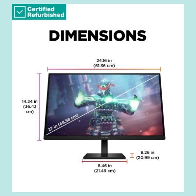 HP RENEW SILVER OMEN by HP 27k UHD Gaming Monitor - 27" 3840x2160 UHD 400-nit 144 Hz AG, IPS, USB-C/2x HDMI/DisplayPort, 2x USB-