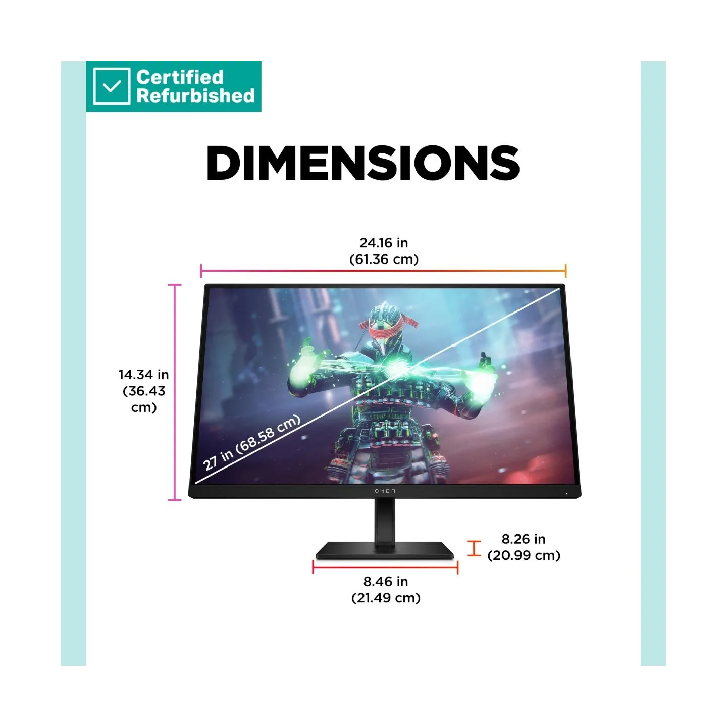 HP RENEW SILVER OMEN by HP 27k UHD Gaming Monitor - 27" 3840x2160 UHD 400-nit 144 Hz AG, IPS, USB-C/2x HDMI/DisplayPort, 2x USB-